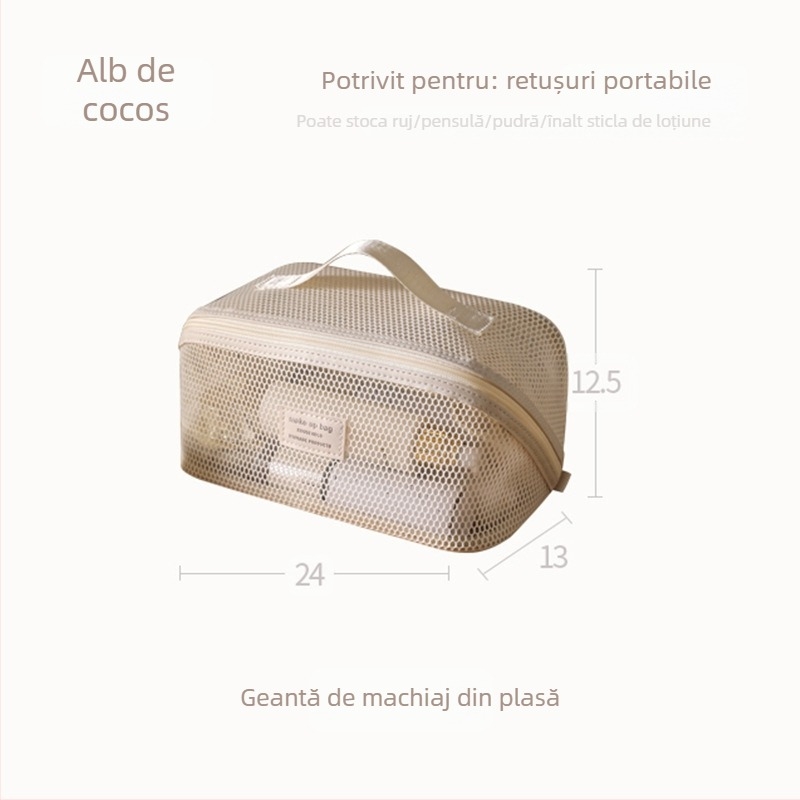 Geantă de cosmetică din plasă, în stil geantă de mână, din poliester, multifuncțională pentru călătorii.
