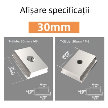 Set de 10 piese pentru ghidaje canelate din lemn, cu șuruburi M8T, piulițe M8 și mâner — Greutate: 0.4