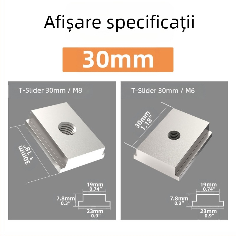 Set de 10 piese pentru ghidaje canelate din lemn, cu șuruburi M8T, piulițe M8 și mâner — Greutate: 0.4