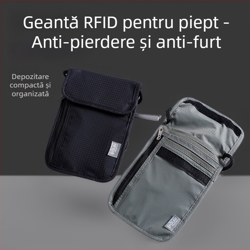 Geantă impermeabilă pentru pașaport cu protecție RFID, organizator de documente pentru călătorii, geantă messenger din nylon, model 016