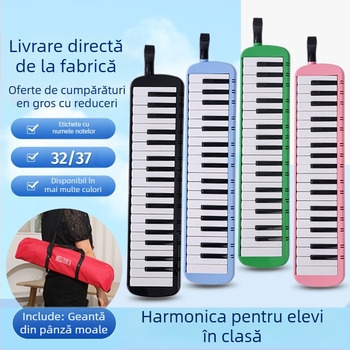 Harmonica cu 37 chei, portabilă, model K37, pentru copii, corp din plastic, 101+ melodii demonstrative