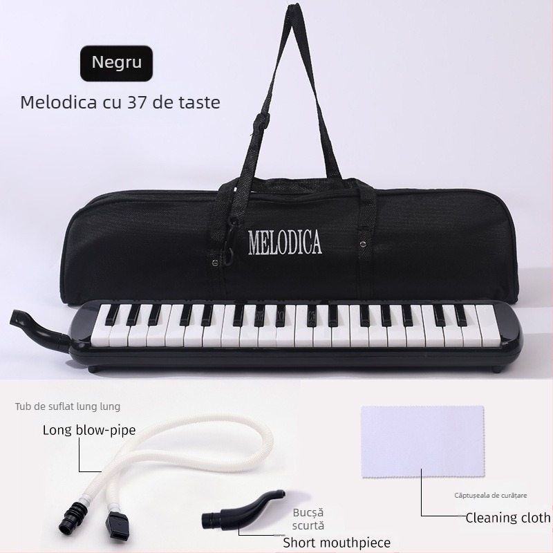 Harmonica cu 37 chei, portabilă, model K37, pentru copii, corp din plastic, 101+ melodii demonstrative