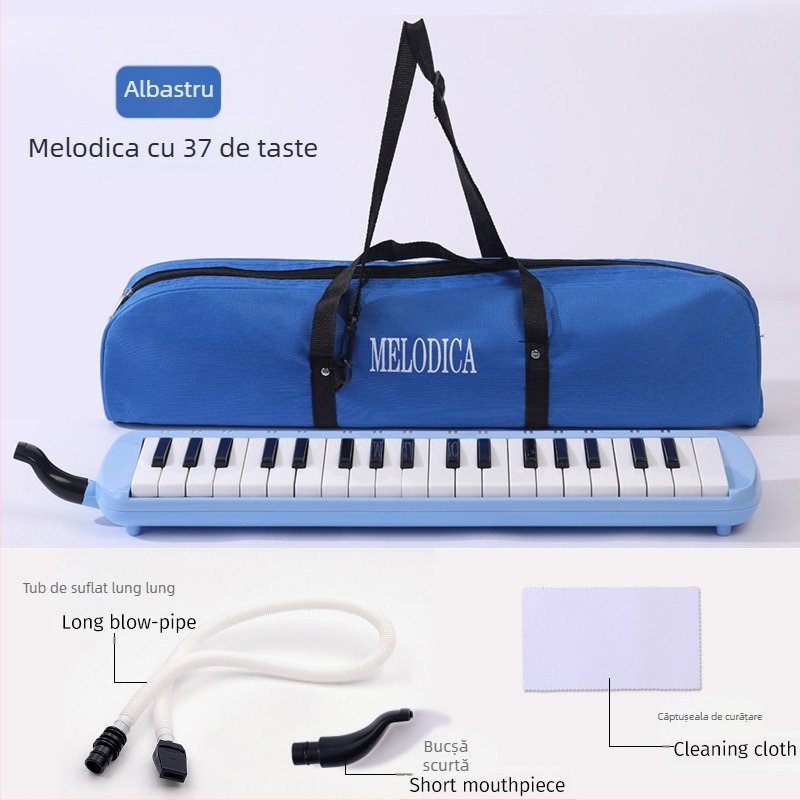 Harmonica cu 37 chei, portabilă, model K37, pentru copii, corp din plastic, 101+ melodii demonstrative