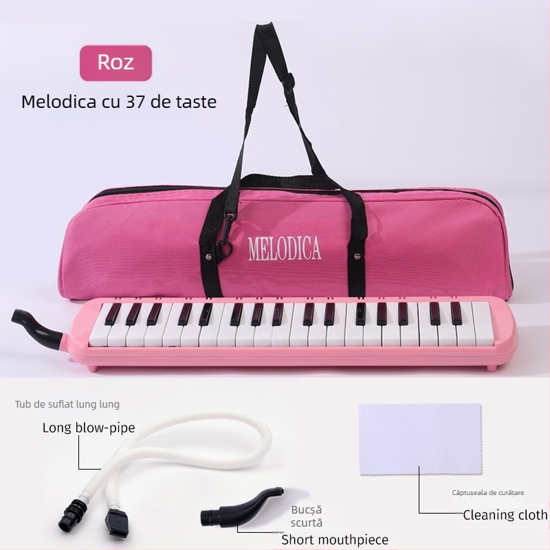 Harmonica cu 37 chei, portabilă, model K37, pentru copii, corp din plastic, 101+ melodii demonstrative