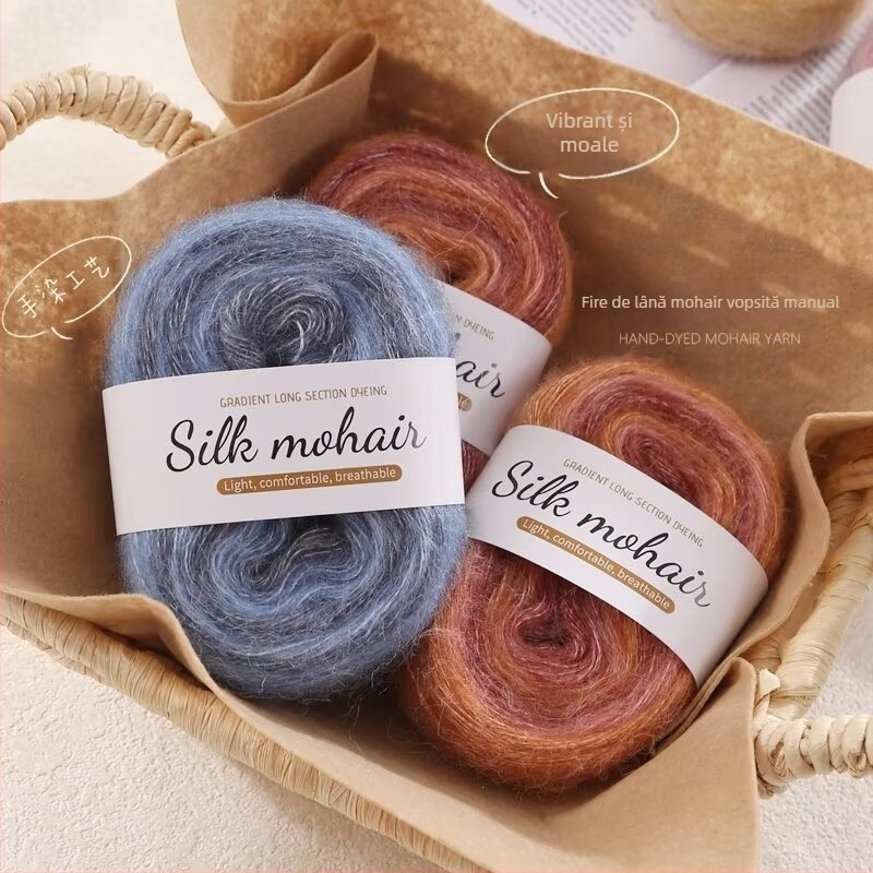 Fir Mohair gradient, 50 g, pentru tricotat manual pulovere și eșarfe