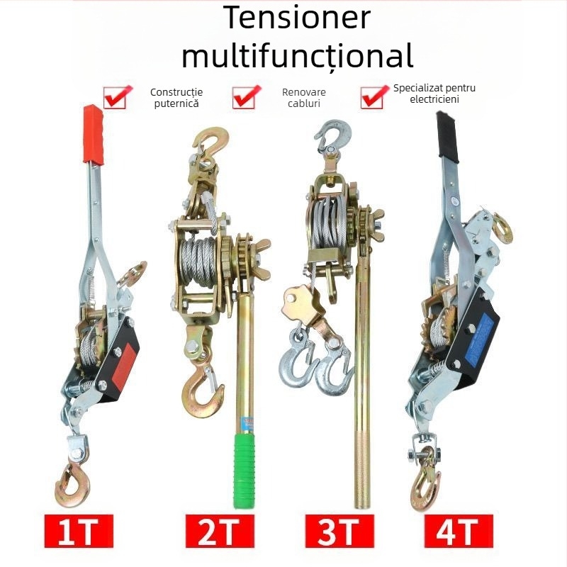 Tensionator manual pentru cablu de oțel, stil japonez, cu cârlig dublu, multifunctional pentru electricieni