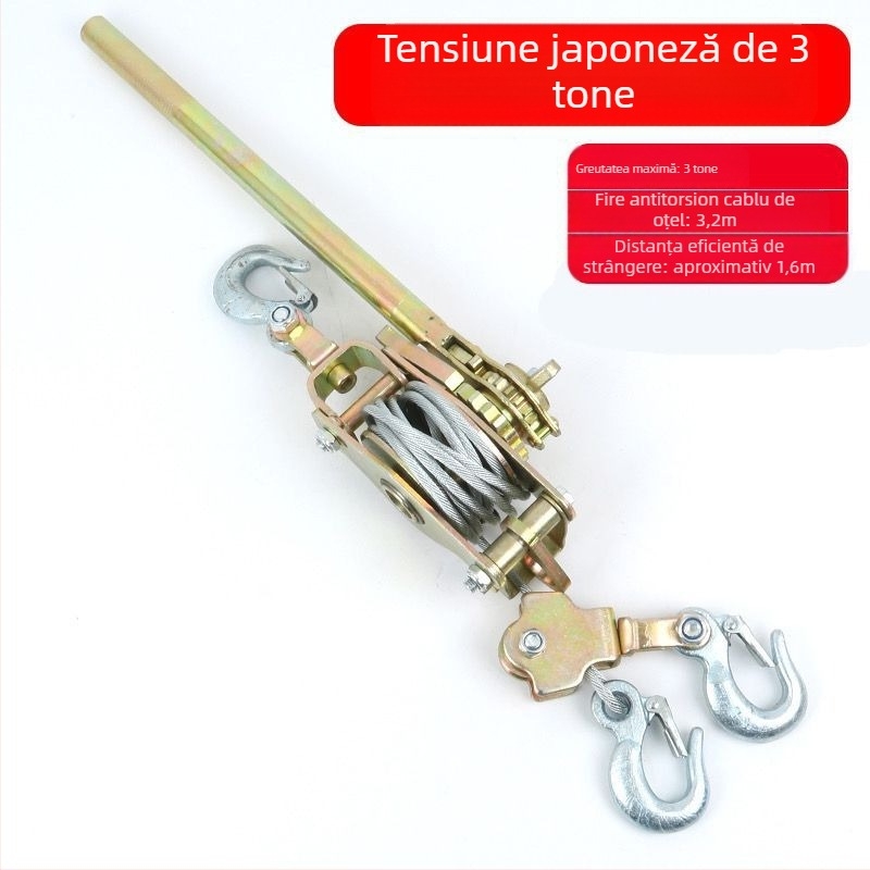 Tensionator manual pentru cablu de oțel, stil japonez, cu cârlig dublu, multifunctional pentru electricieni