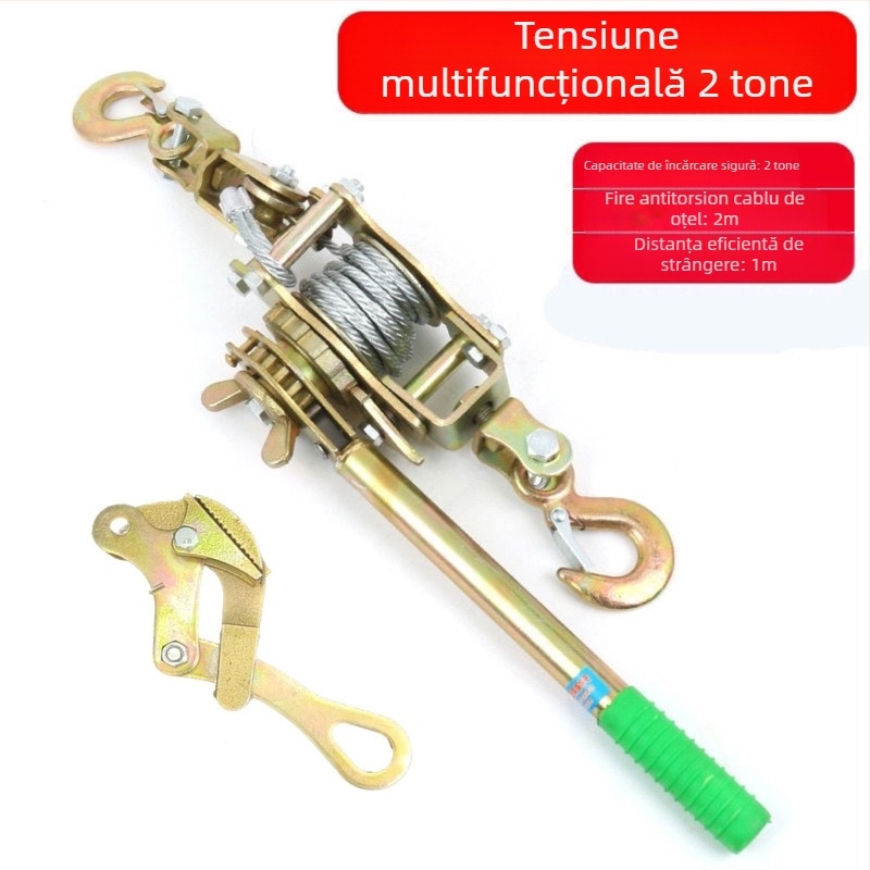 Tensionator manual pentru cablu de oțel, stil japonez, cu cârlig dublu, multifunctional pentru electricieni