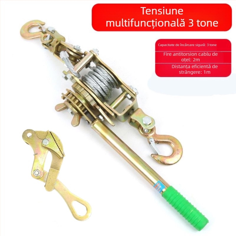 Tensionator manual pentru cablu de oțel, stil japonez, cu cârlig dublu, multifunctional pentru electricieni