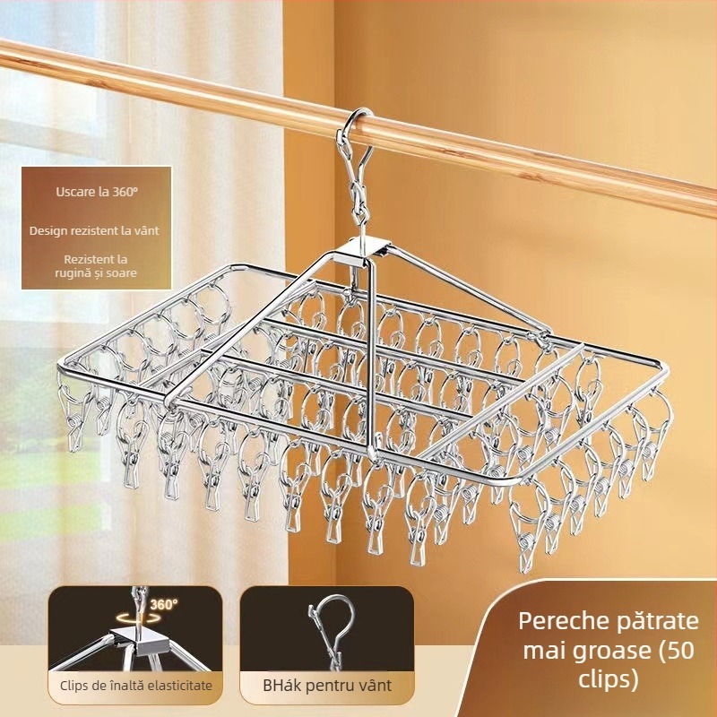 Uscător de șosete din oțel inoxidabil, fix, rotund cu clips, model: Uscător de șosete din oțel inoxidabil