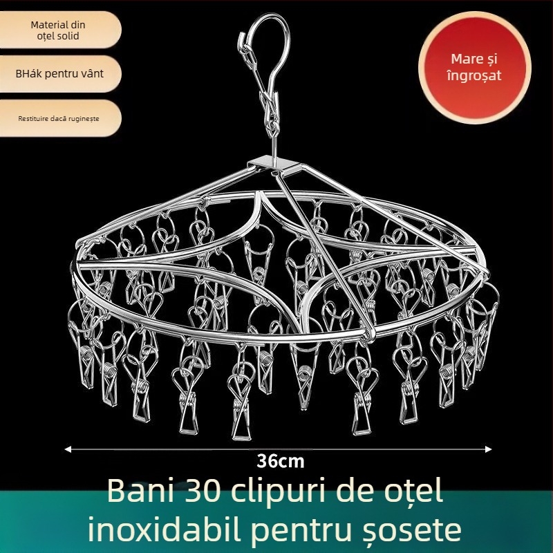 Uscător de șosete din oțel inoxidabil, fix, rotund cu clips, model: Uscător de șosete din oțel inoxidabil