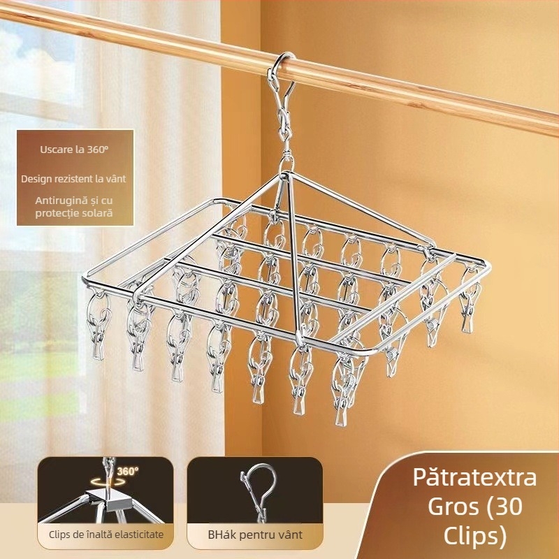 Uscător de șosete din oțel inoxidabil, fix, rotund cu clips, model: Uscător de șosete din oțel inoxidabil