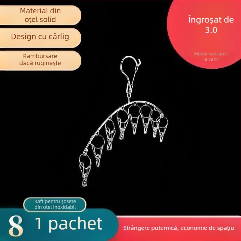 Uscător de șosete din oțel inoxidabil, fix, rotund cu clips, model: Uscător de șosete din oțel inoxidabil