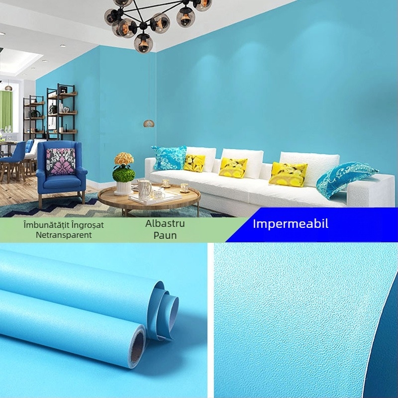 Tapet autoadeziv din PVC, culoare solidă, grosime dublă, impermeabil, pentru living, dormitor și spațiu de studiu