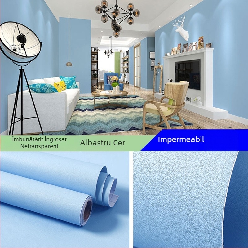 Tapet autoadeziv din PVC, culoare solidă, grosime dublă, impermeabil, pentru living, dormitor și spațiu de studiu