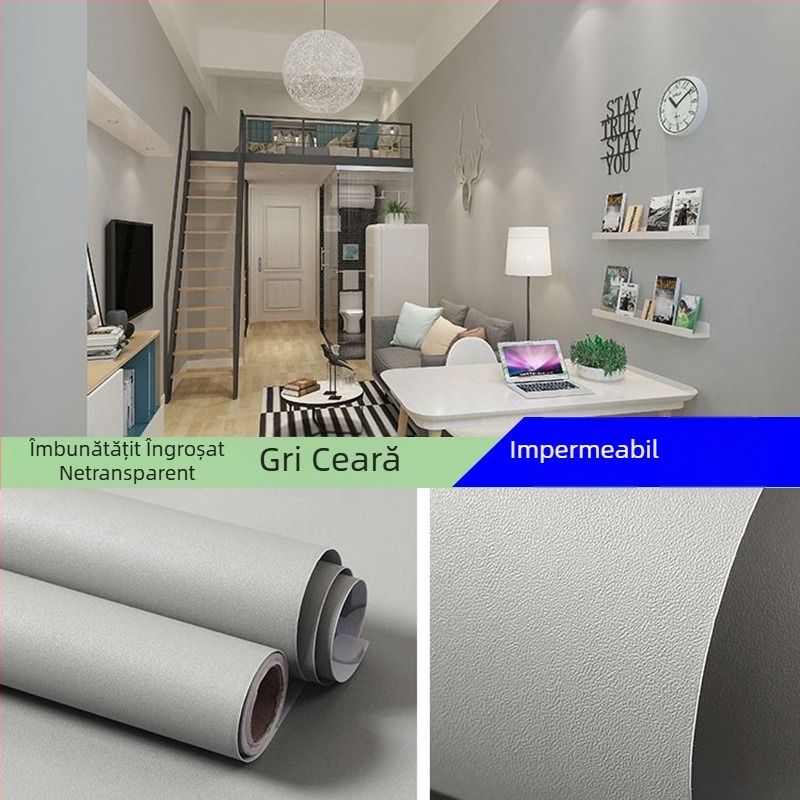 Tapet autoadeziv din PVC, culoare solidă, grosime dublă, impermeabil, pentru living, dormitor și spațiu de studiu