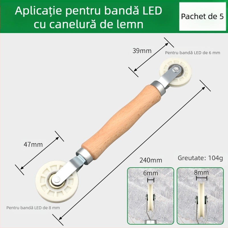 Instrument de montaj pentru benzi LED cu role din lemn masiv pentru benzi cu tensiune joasă, universal pentru benzi LED liniare, acționare manuală, certificare CE