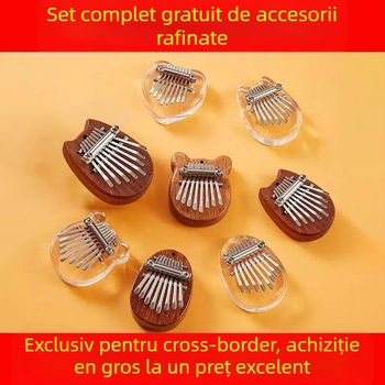 Sarah kalimba cu 8 tonalități – instrument compact, portabil, cu cutie de carton, șnur cu mărgele și lanț metalic