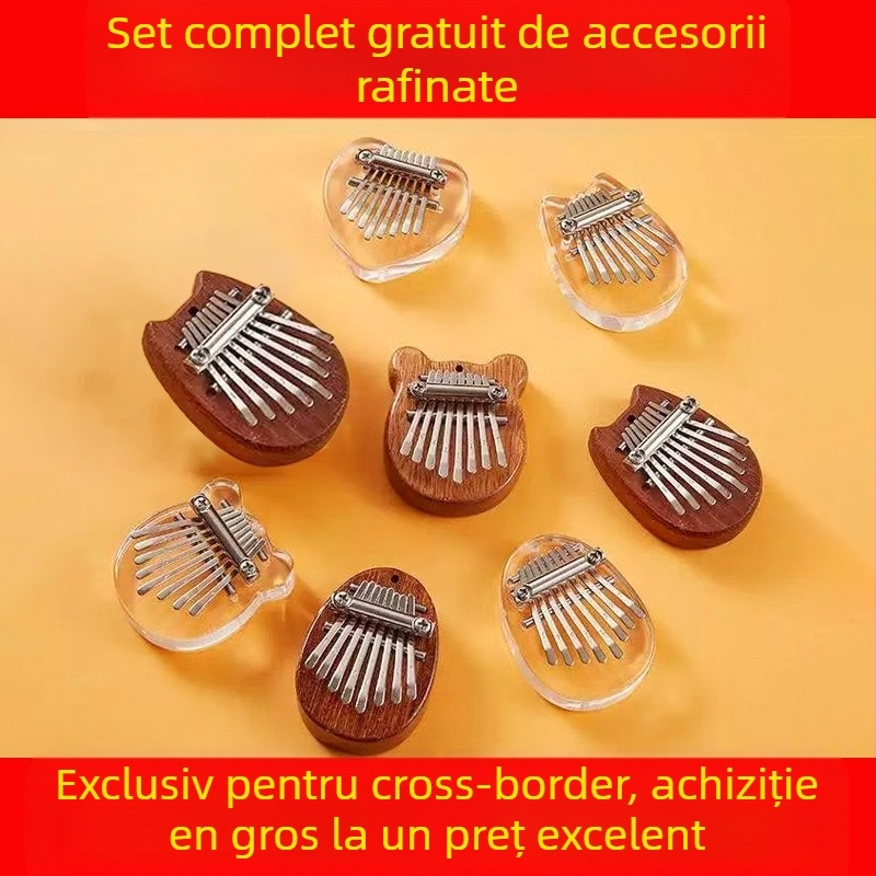 Sarah kalimba cu 8 tonalități – instrument compact, portabil, cu cutie de carton, șnur cu mărgele și lanț metalic