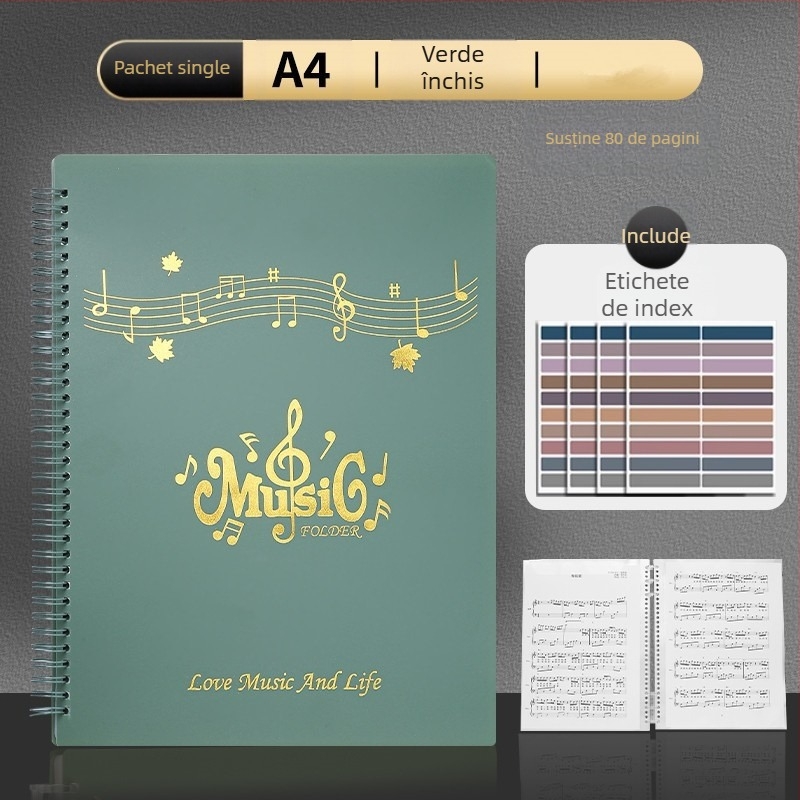 Dosar din plastic pentru partituri cu clips, finisaj mat, ajustabil, 20 de pagini, grosime 14C