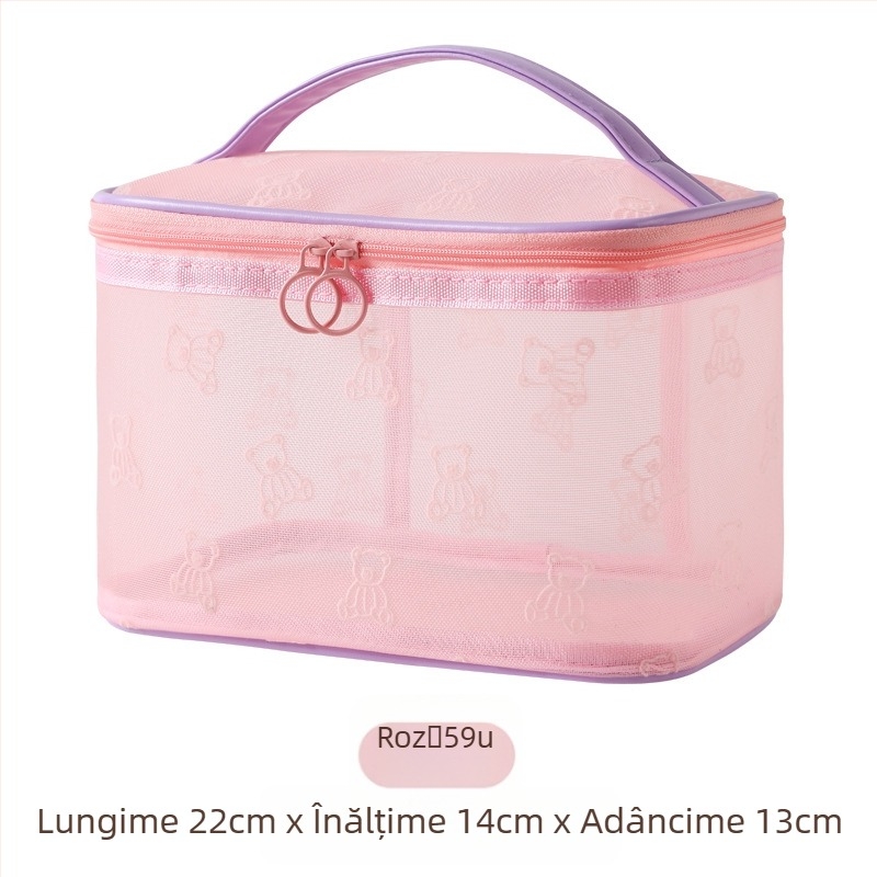 Geantă de toaletă din plasă de nylon, formă cub, organizator cosmetic de călătorie, multifuncțional