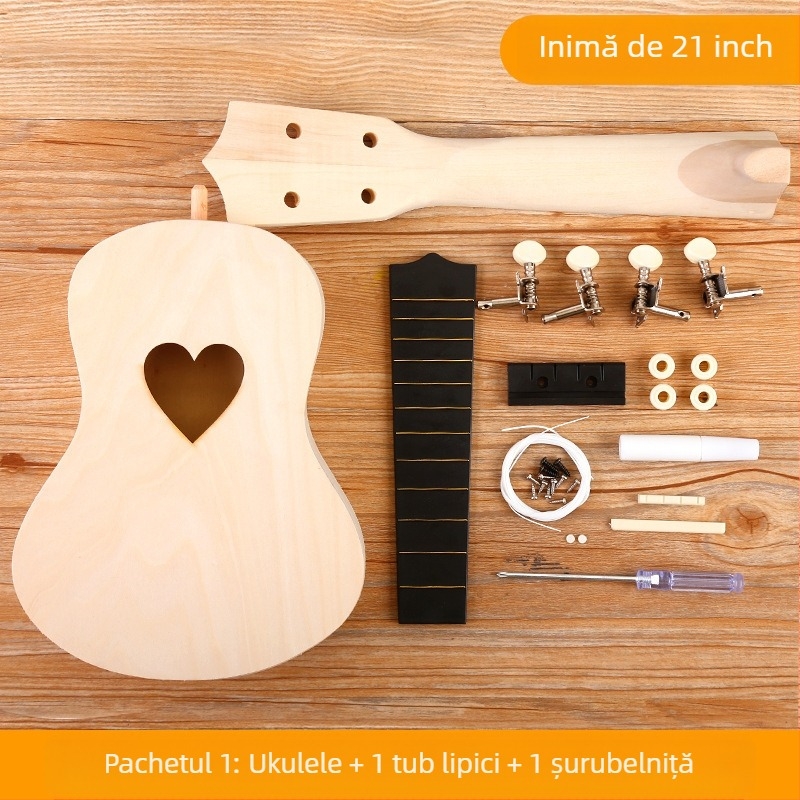 Kit DIY din lemn pentru ukulele pentru copii — instrument muzical de montat, brand Xiao Caidi, stimulează comunicarea părinte-copil