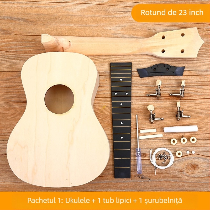 Kit DIY din lemn pentru ukulele pentru copii — instrument muzical de montat, brand Xiao Caidi, stimulează comunicarea părinte-copil
