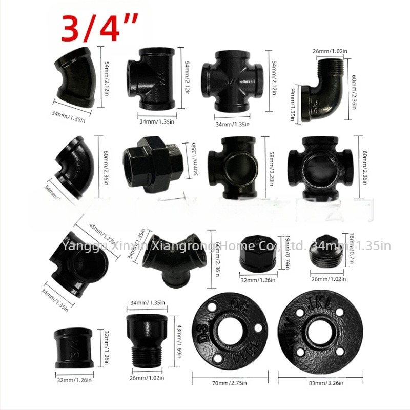 Set de 6 accesorii pentru țevi – suport pentru raft din fontă, cu filet, stil retro-industrial, decor DIY pentru mobilier