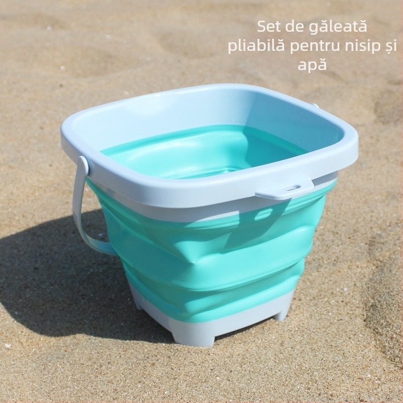 Set de unelte pentru joacă cu nisip pe plajă: găleată pliabilă, lopată și accesorii cu clepsidră – din plastic, pentru copii 4–6 ani