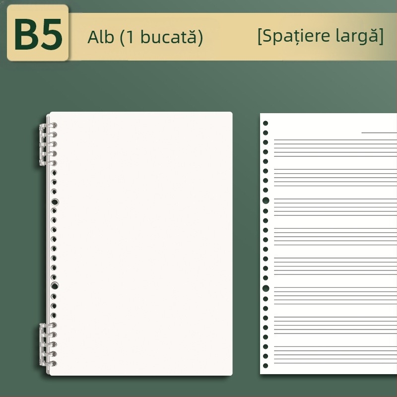Sijin Carte cu cinci linii pentru note cu foi detașabile, Model A5/B5, Hârtie Lin Dao, 60 de foi, 26 găuri