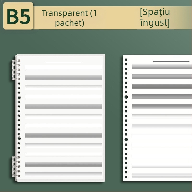Sijin Carte cu cinci linii pentru note cu foi detașabile, Model A5/B5, Hârtie Lin Dao, 60 de foi, 26 găuri