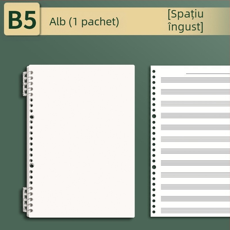 Sijin Carte cu cinci linii pentru note cu foi detașabile, Model A5/B5, Hârtie Lin Dao, 60 de foi, 26 găuri