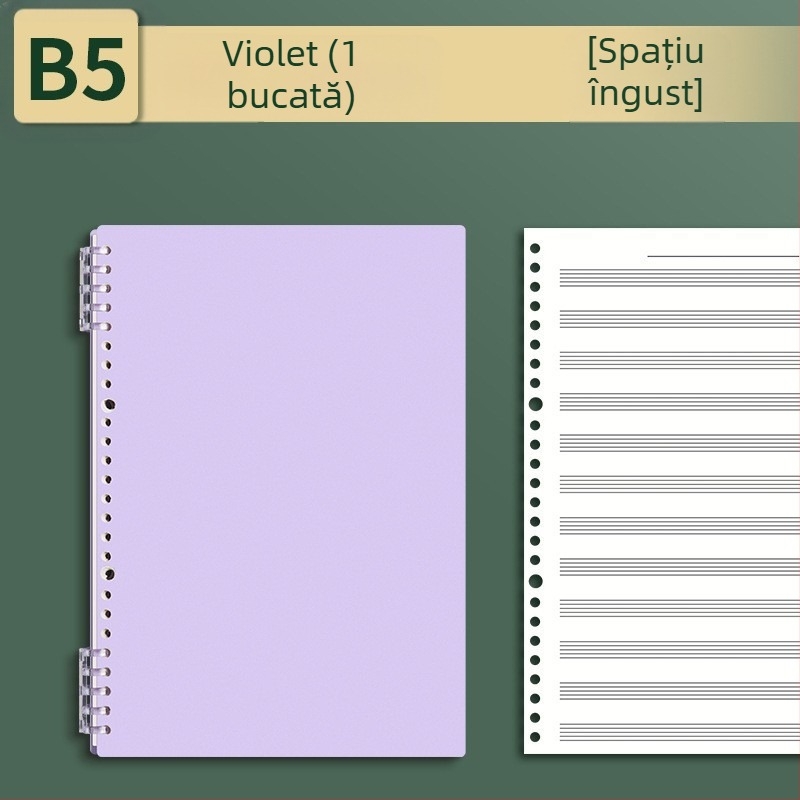 Sijin Carte cu cinci linii pentru note cu foi detașabile, Model A5/B5, Hârtie Lin Dao, 60 de foi, 26 găuri