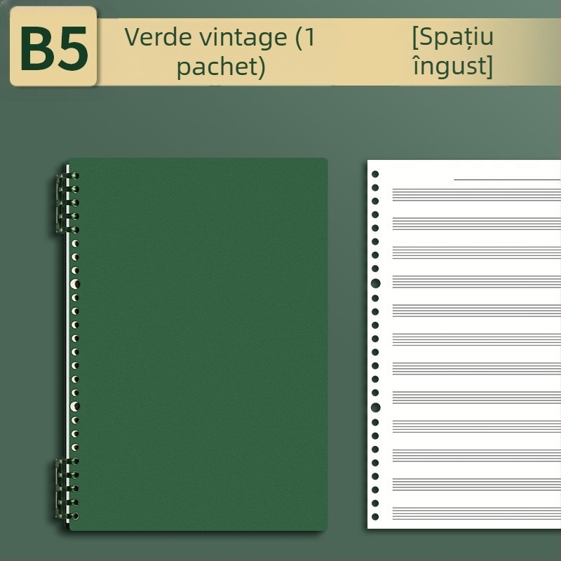 Sijin Carte cu cinci linii pentru note cu foi detașabile, Model A5/B5, Hârtie Lin Dao, 60 de foi, 26 găuri