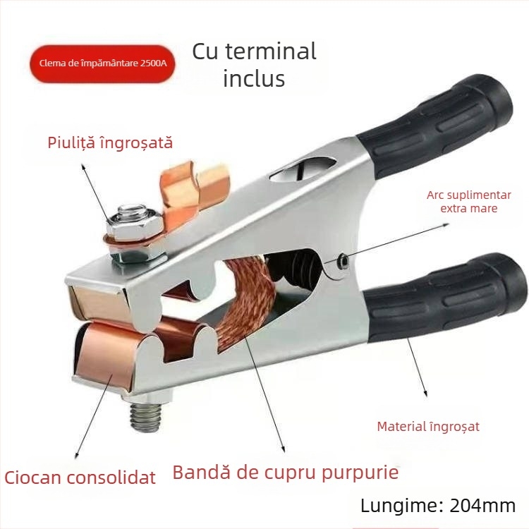 Clamă de împământare pentru sudură cu arc Argon, 500–1000 A, design îngroșat, acționare pneumatică, încălzire cu aer cald și infraroșu îndepărtat