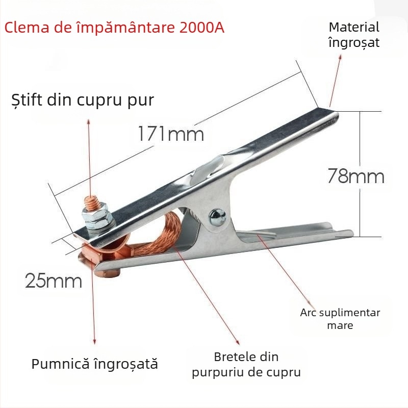 Clamă de împământare pentru sudură cu arc Argon, 500–1000 A, design îngroșat, acționare pneumatică, încălzire cu aer cald și infraroșu îndepărtat