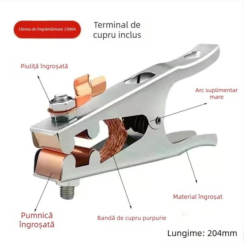 Clamă de împământare pentru sudură cu arc Argon, 500–1000 A, design îngroșat, acționare pneumatică, încălzire cu aer cald și infraroșu îndepărtat