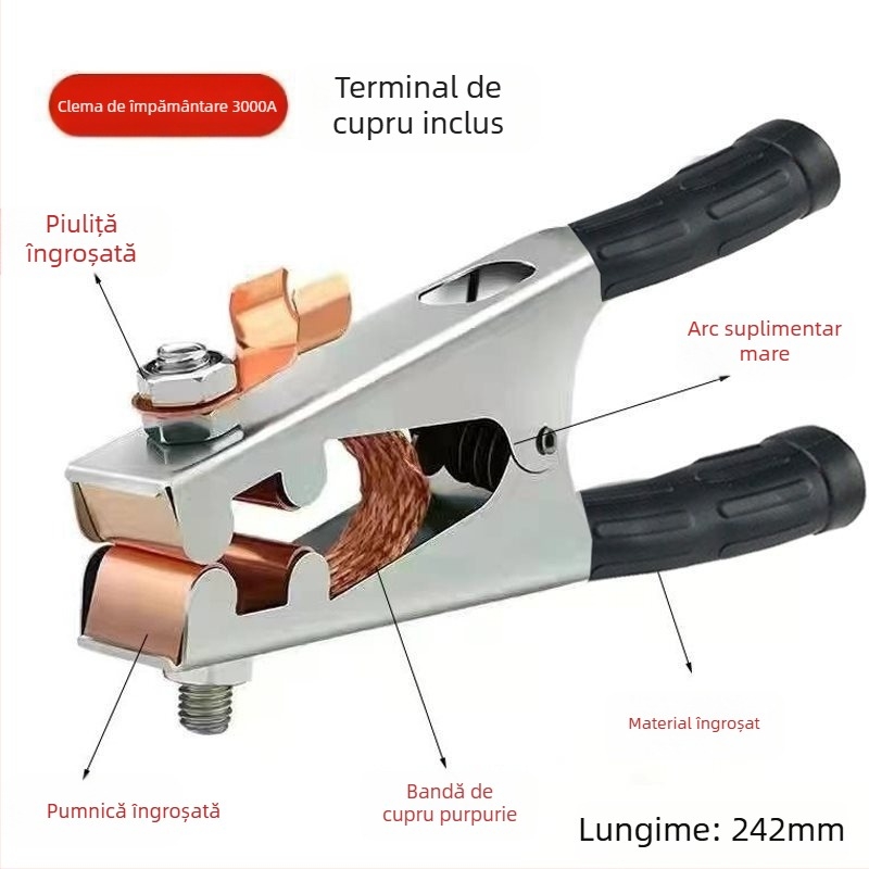 Clamă de împământare pentru sudură cu arc Argon, 500–1000 A, design îngroșat, acționare pneumatică, încălzire cu aer cald și infraroșu îndepărtat