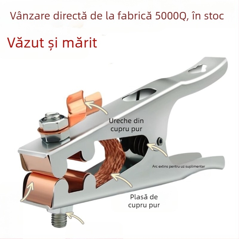 Clamă de împământare pentru sudură cu arc Argon, 500–1000 A, design îngroșat, acționare pneumatică, încălzire cu aer cald și infraroșu îndepărtat