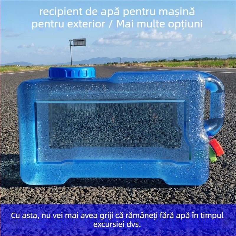 Găleată pătrată de apă pentru călătorii în aer liber cu mașina, din plastic, cu robinet, gură largă, rezervor de apă