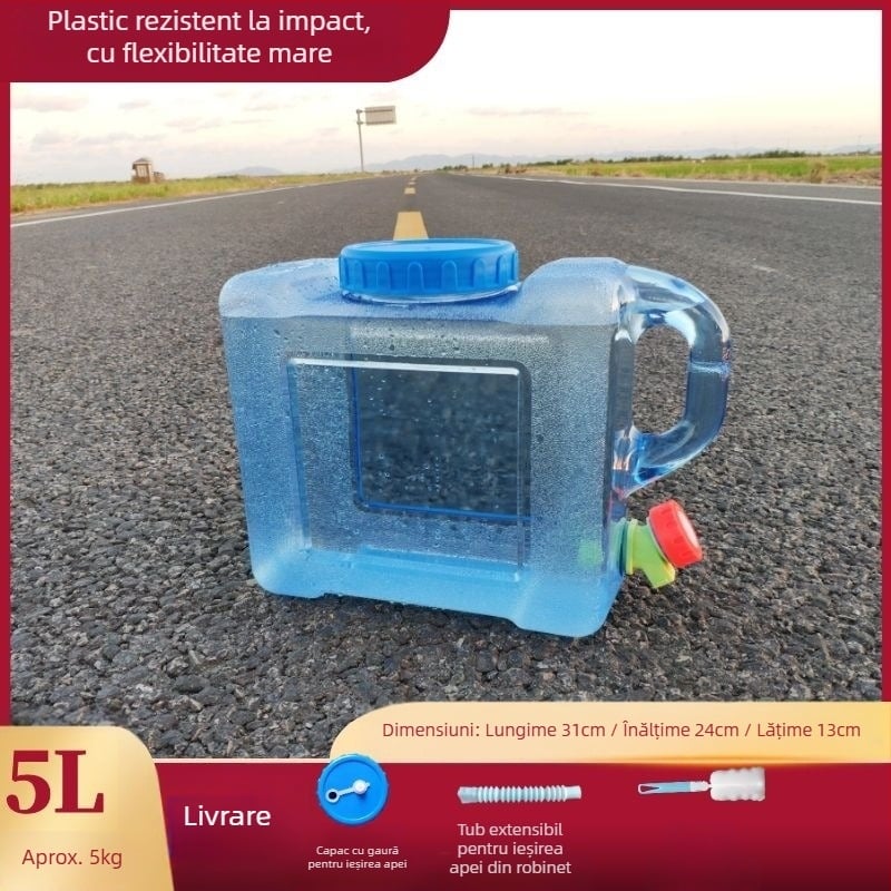 Găleată pătrată de apă pentru călătorii în aer liber cu mașina, din plastic, cu robinet, gură largă, rezervor de apă