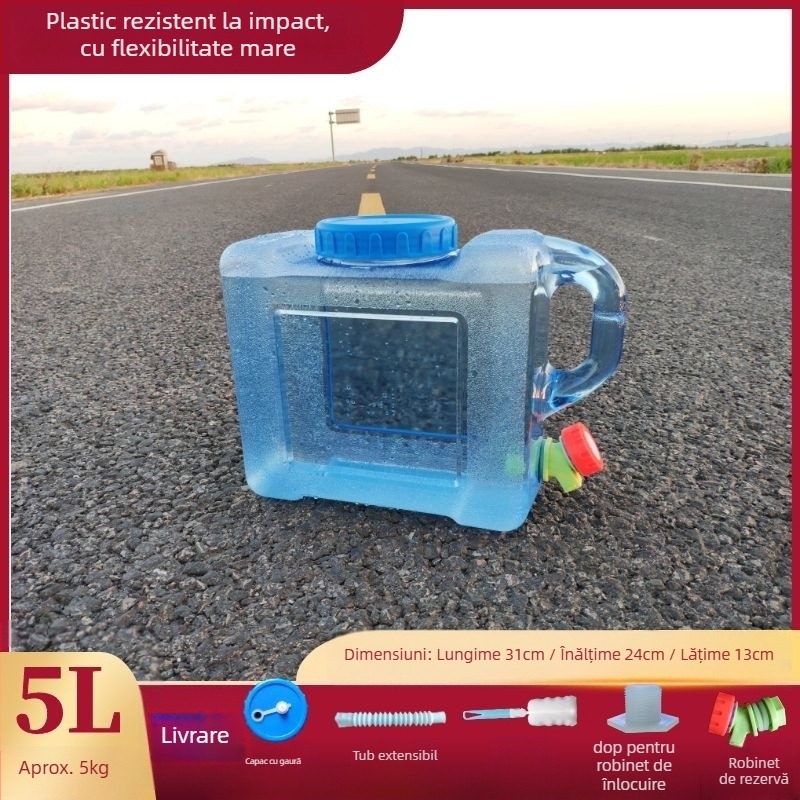 Găleată pătrată de apă pentru călătorii în aer liber cu mașina, din plastic, cu robinet, gură largă, rezervor de apă