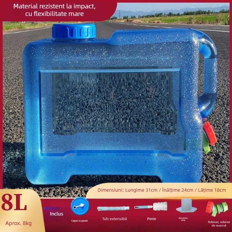 Găleată pătrată de apă pentru călătorii în aer liber cu mașina, din plastic, cu robinet, gură largă, rezervor de apă