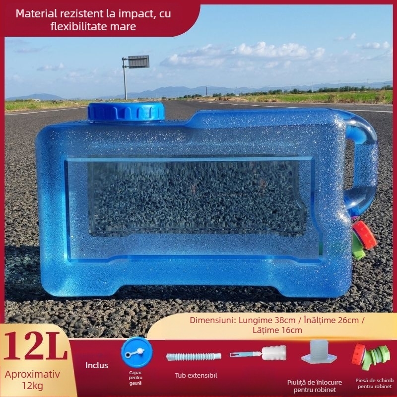 Găleată pătrată de apă pentru călătorii în aer liber cu mașina, din plastic, cu robinet, gură largă, rezervor de apă