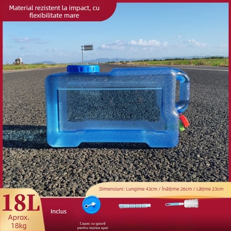 Găleată pătrată de apă pentru călătorii în aer liber cu mașina, din plastic, cu robinet, gură largă, rezervor de apă
