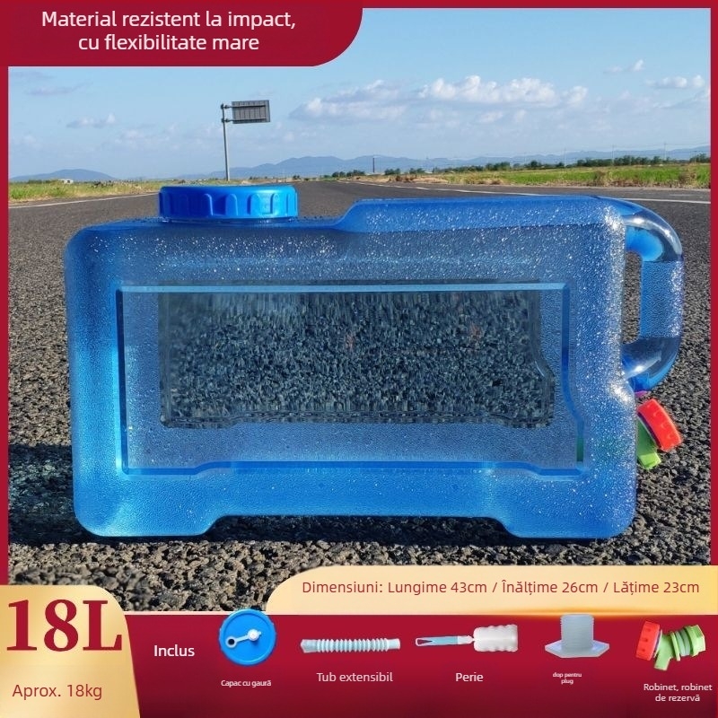Găleată pătrată de apă pentru călătorii în aer liber cu mașina, din plastic, cu robinet, gură largă, rezervor de apă