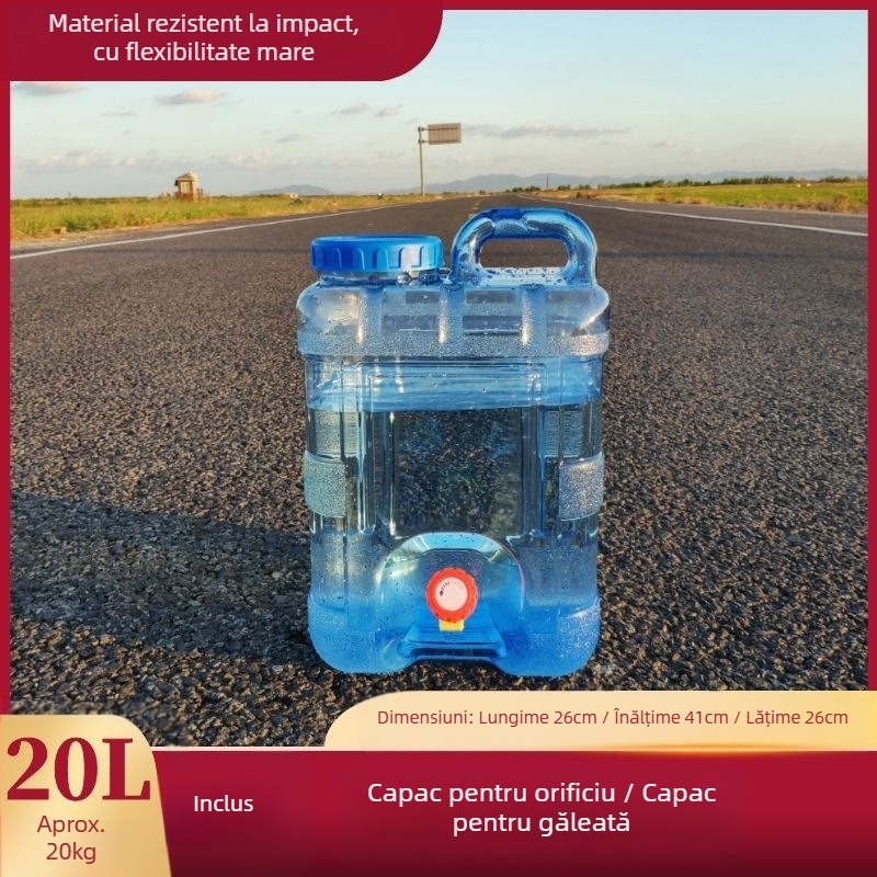Găleată pătrată de apă pentru călătorii în aer liber cu mașina, din plastic, cu robinet, gură largă, rezervor de apă