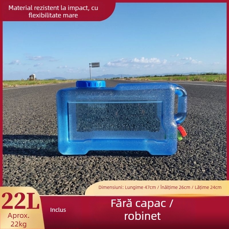 Găleată pătrată de apă pentru călătorii în aer liber cu mașina, din plastic, cu robinet, gură largă, rezervor de apă
