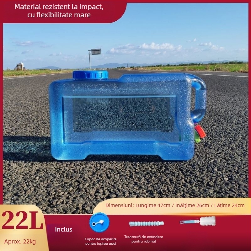 Găleată pătrată de apă pentru călătorii în aer liber cu mașina, din plastic, cu robinet, gură largă, rezervor de apă