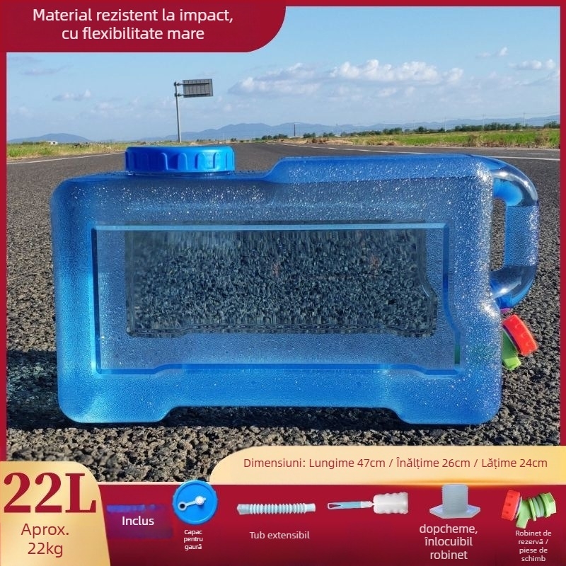 Găleată pătrată de apă pentru călătorii în aer liber cu mașina, din plastic, cu robinet, gură largă, rezervor de apă